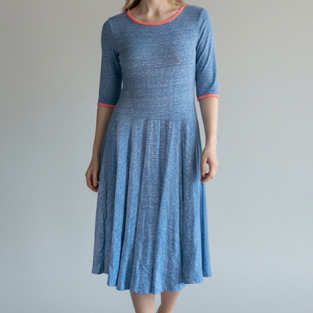 NWT LuLaRoe Blue Midi Dress with Coral Trim Size XL